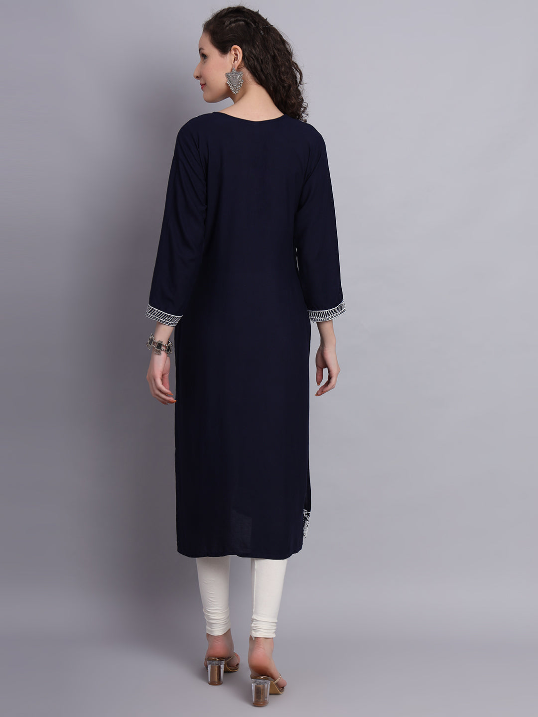 Lucknowi  Rayon  Embroidered Kurta | Long Chickenkari Kurti for Women