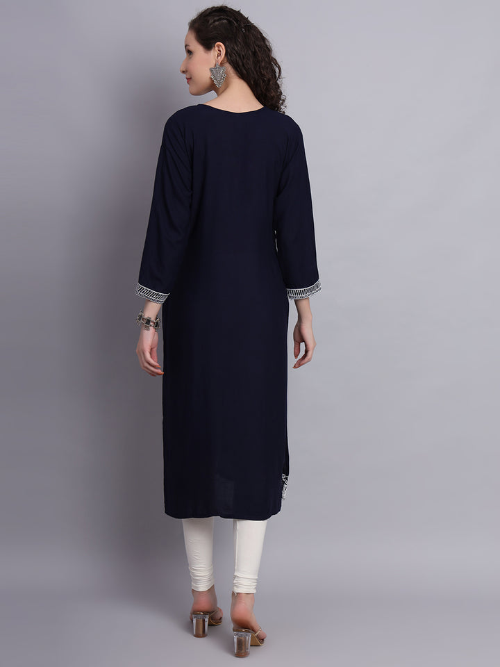Lucknowi  Rayon  Embroidered Kurta | Long Chickenkari Kurti for Women