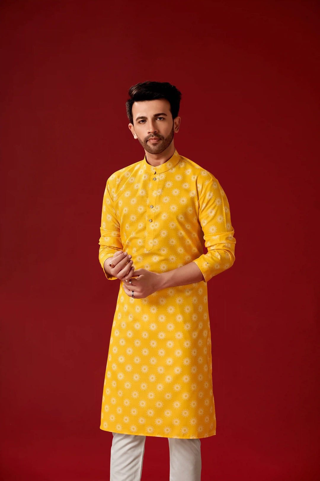 Men's Yellow Cotton Kurta Pajama Set | Ideal for Haldi and Festive Occasions