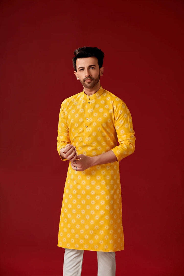 Men's Yellow Cotton Kurta Pajama Set | Ideal for Haldi and Festive Occasions