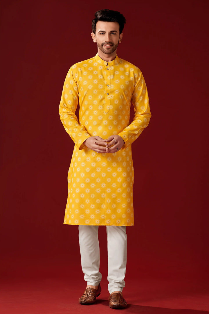 Men's Yellow Cotton Kurta Pajama Set | Ideal for Haldi and Festive Occasions