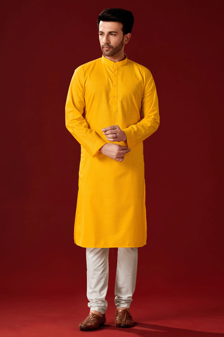 Yellow Kurta Pajama Set | Cotton Designer Printed for Haldi Functions