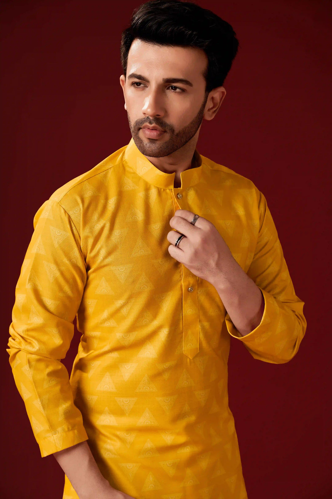 Stylish Yellow Cotton Kurta Pajama Set for Men | Haldi Celebration Wear