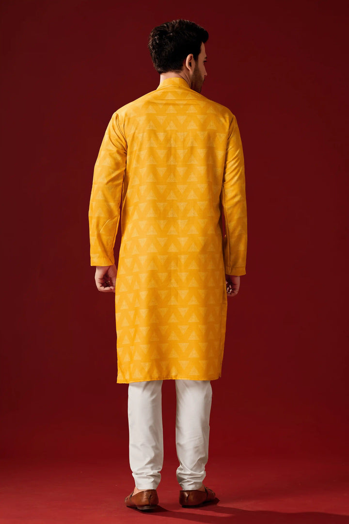 Stylish Yellow Cotton Kurta Pajama Set for Men | Haldi Celebration Wear