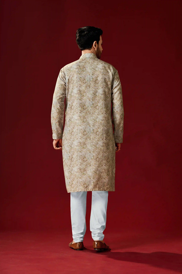 Beige Men's Cotton Kurta Pajama | Traditional Designer Printed Wear