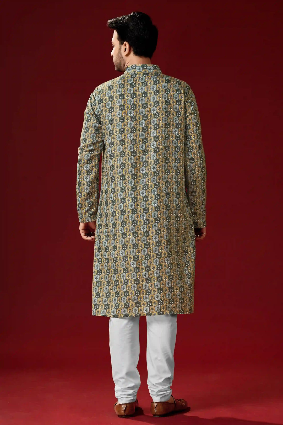 Grey Cotton Kurta Pajama Set | Designer Printed Men's Festive Wear