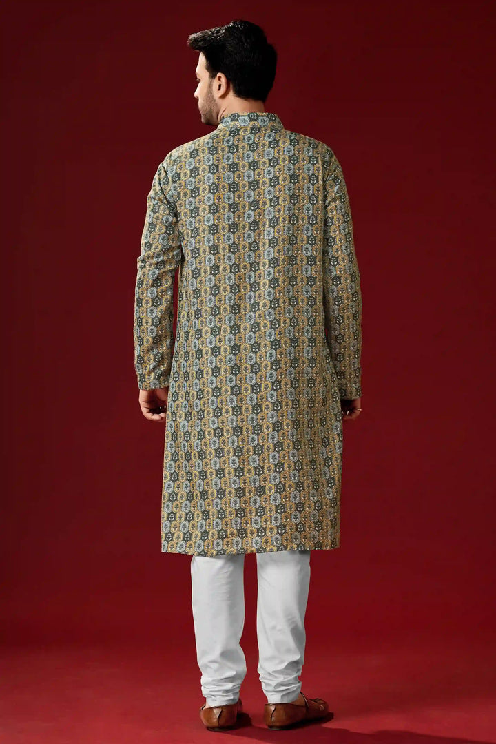 Grey Cotton Kurta Pajama Set | Designer Printed Men's Festive Wear