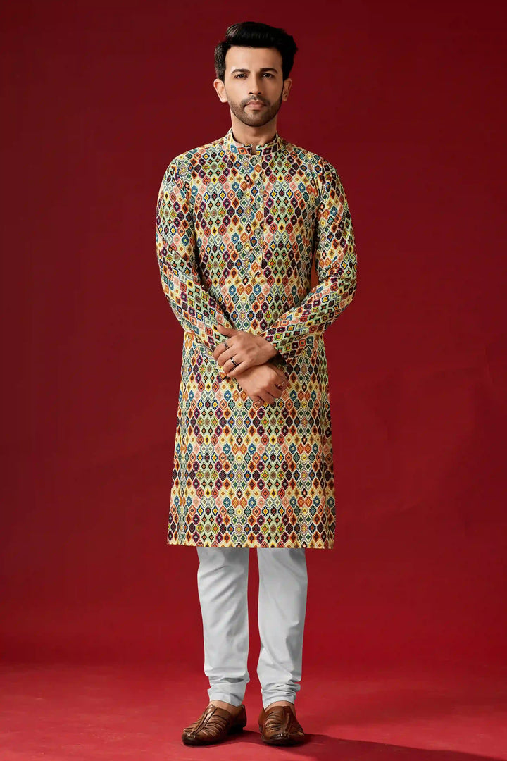Designer Printed Multi-Color Kurta Pajama Set | Traditional Wear