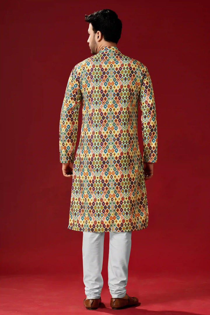 Designer Printed Multi-Color Kurta Pajama Set | Traditional Wear