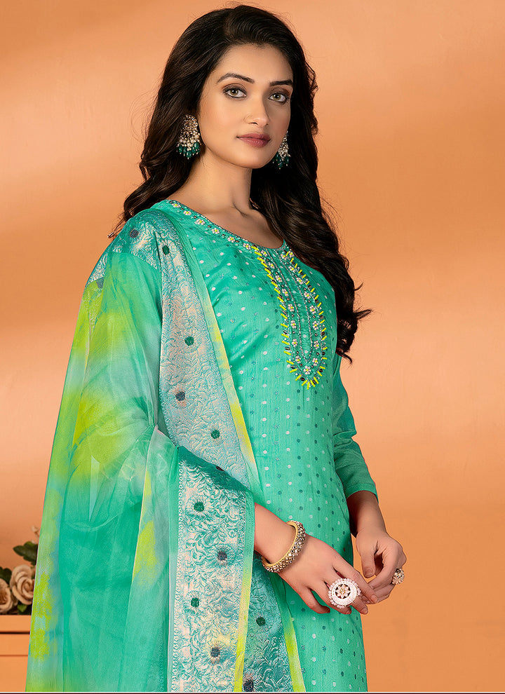 Elegant Embroidered Kurtis Set | Modal-Silk Top & Santoon Bottom for Festive Events