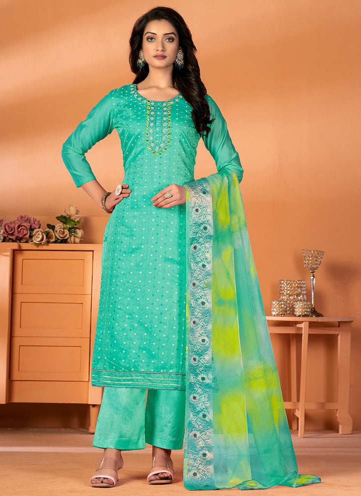 Elegant Embroidered Kurtis Set | Modal-Silk Top & Santoon Bottom for Festive Events
