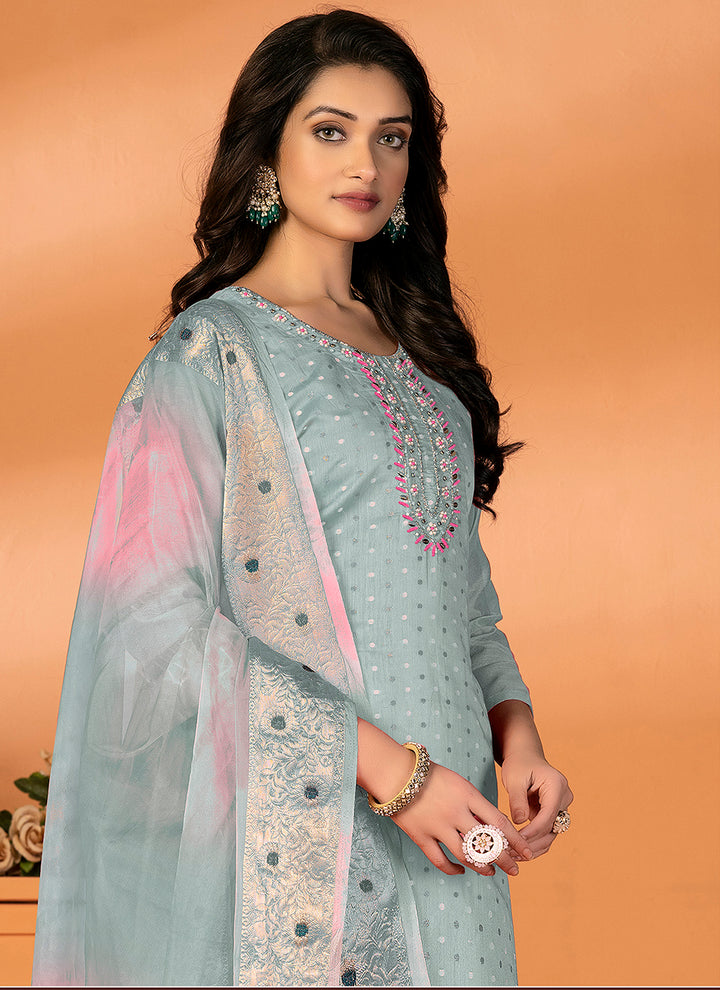 Elegant Embroidered Kurtis Set | Modal-Silk Top & Santoon Bottom for Festive Events