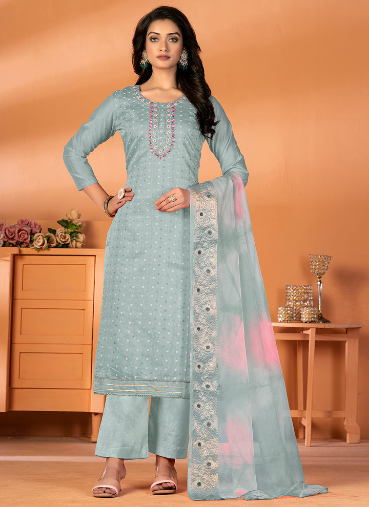 Elegant Embroidered Kurtis Set | Modal-Silk Top & Santoon Bottom for Festive Events