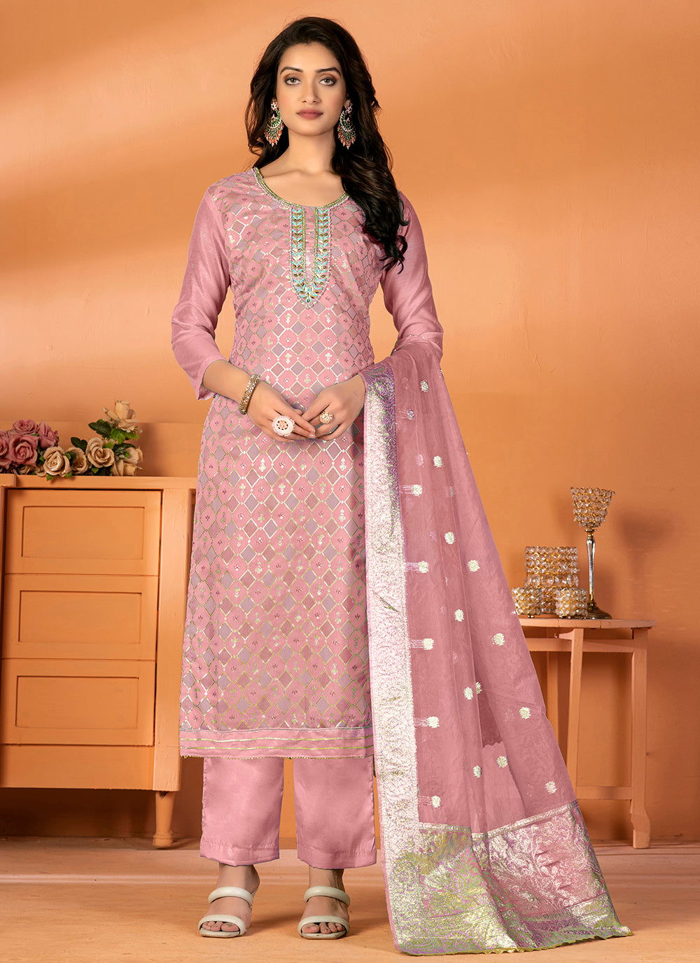 Designer Printed Modal-Silk Kurtis Set | Elegant Three-Quarter Sleeve for Events