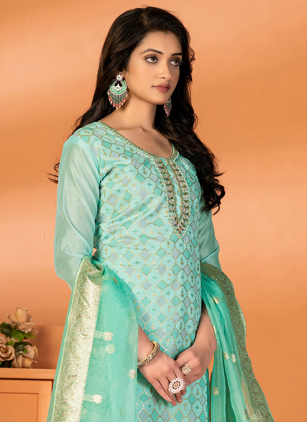 Designer Printed Modal-Silk Kurtis Set | Elegant Three-Quarter Sleeve for Events