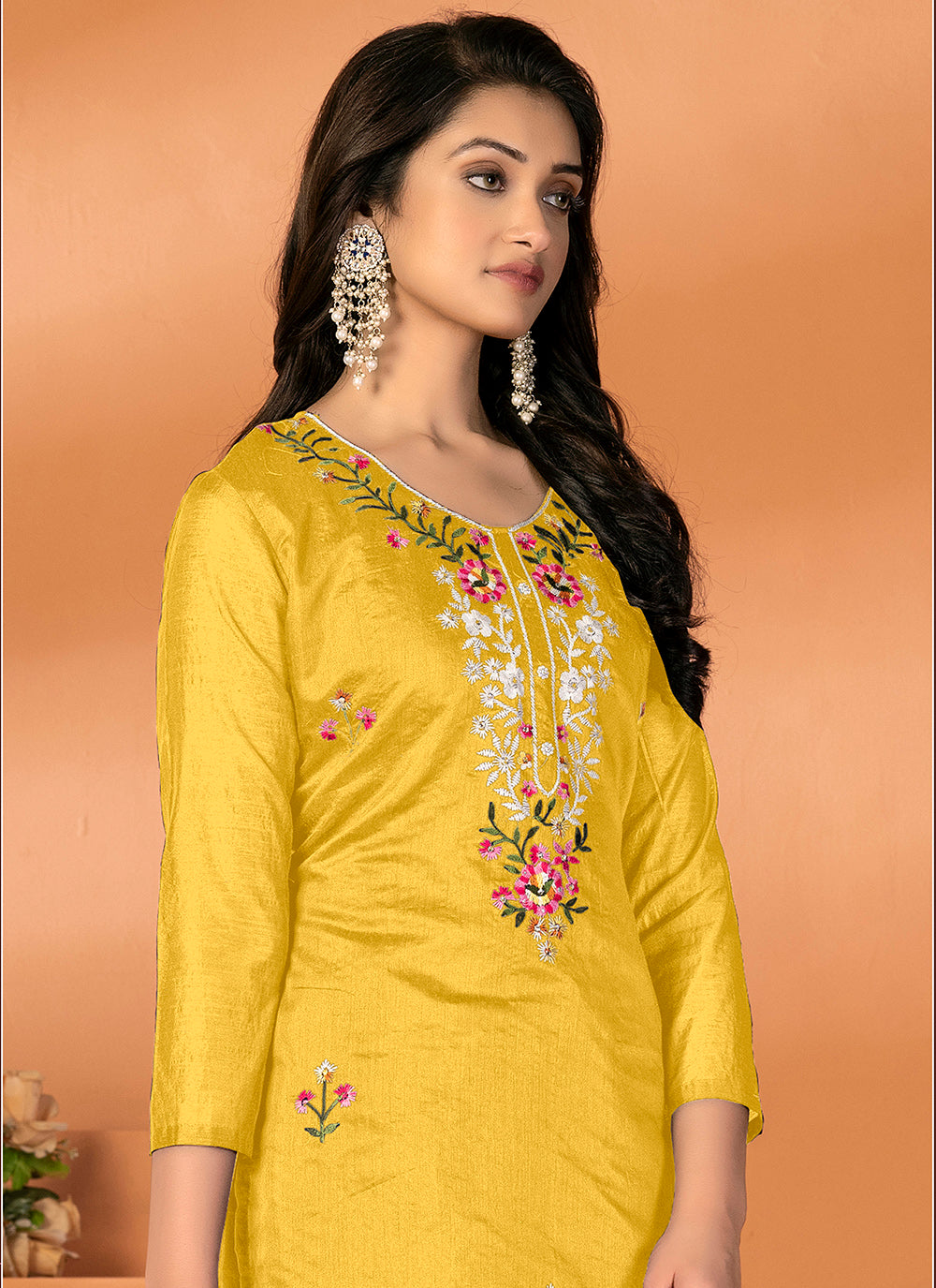 Elegant Embroidered Kurtis Set | Modal-Silk Top & Santoon Bottom | Party Ready