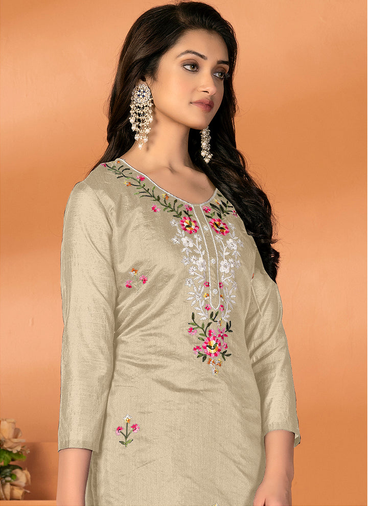 Elegant Embroidered Kurtis Set | Modal-Silk Top & Santoon Bottom | Party Ready