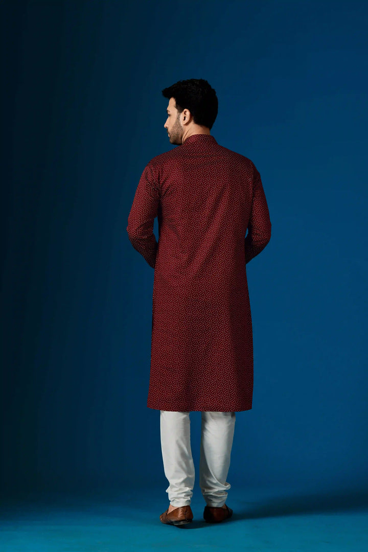 Maroon Cotton Kurta Pajama Set | Designer Printed Festive Wear
