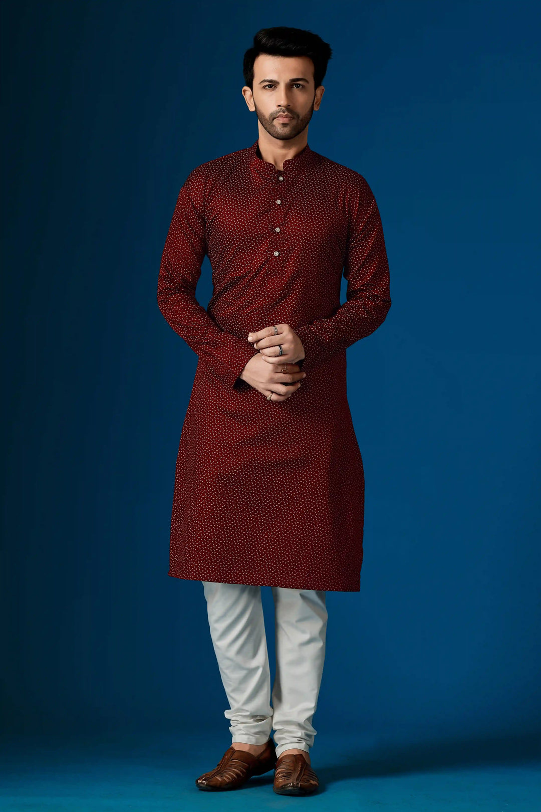 Maroon Cotton Kurta Pajama Set | Designer Printed Festive Wear