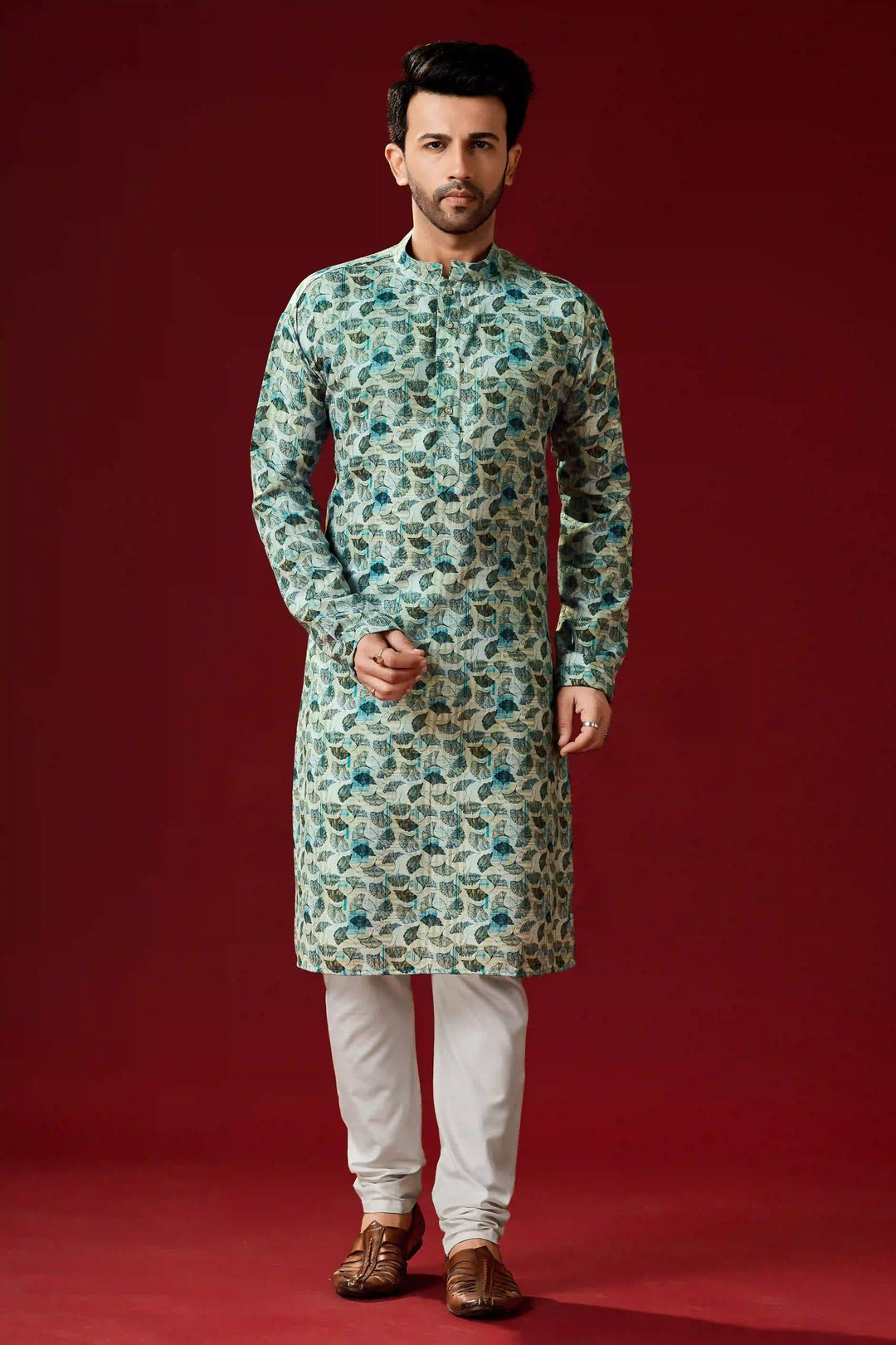 Mint Green Designer Cotton Kurta Set | Festive Wear for Men
