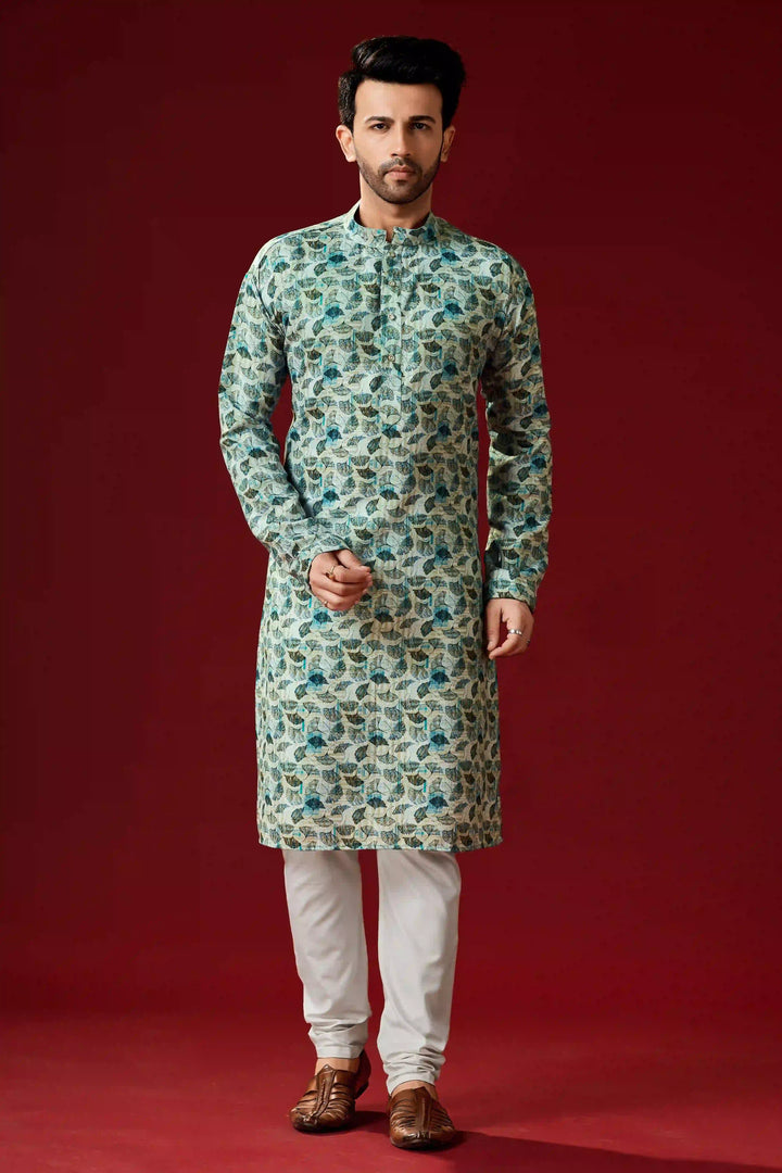 Mint Green Designer Cotton Kurta Set | Festive Wear for Men