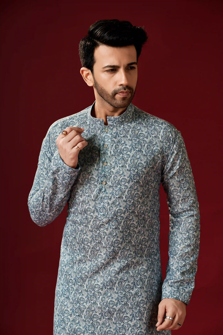 Grey Cotton Kurta & Pajama Set | Designer Men's Festive Wear