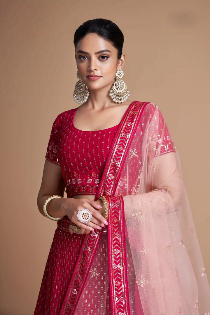 Designer Georgette Lehenga | Sequined & Thread-Embroidery for Weddings
