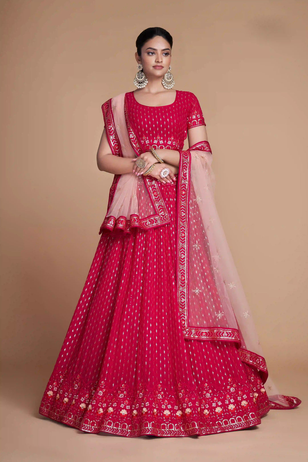 Designer Georgette Lehenga | Sequined & Thread-Embroidery for Weddings