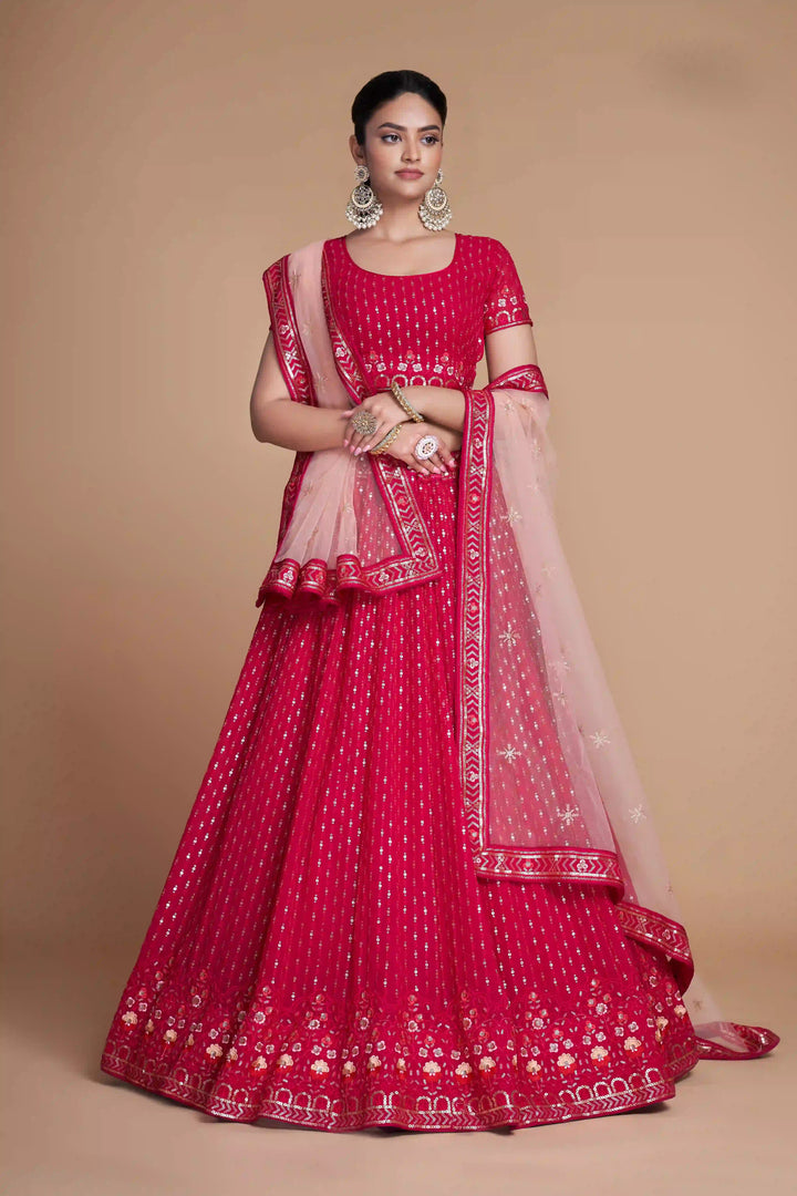 Designer Georgette Lehenga | Sequined & Thread-Embroidery for Weddings