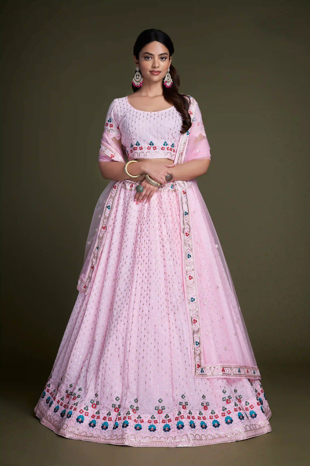 Designer Georgette Lehenga | Sequined & Thread-Embroidery for Weddings