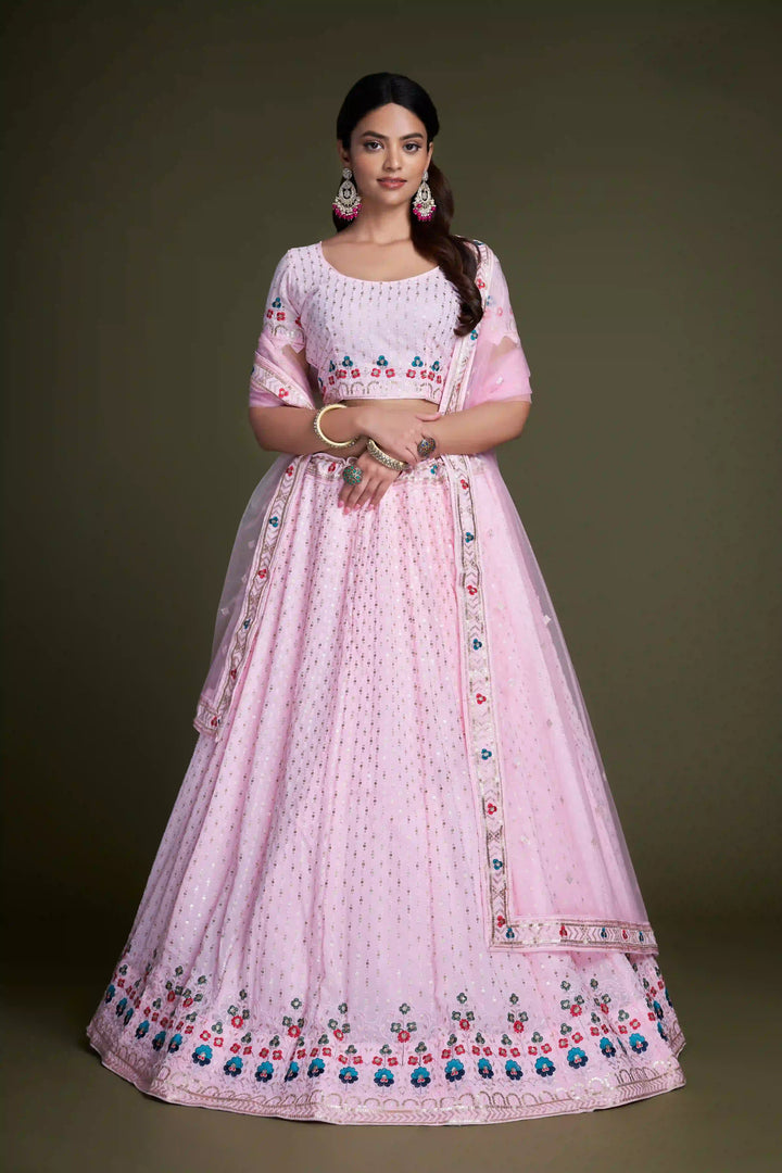 Designer Georgette Lehenga | Sequined & Thread-Embroidery for Weddings
