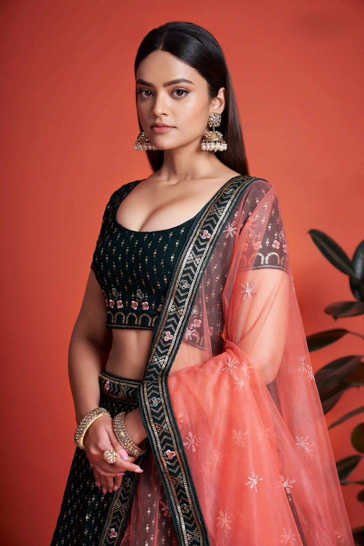 Designer Georgette Lehenga | Sequined & Thread-Embroidery for Weddings