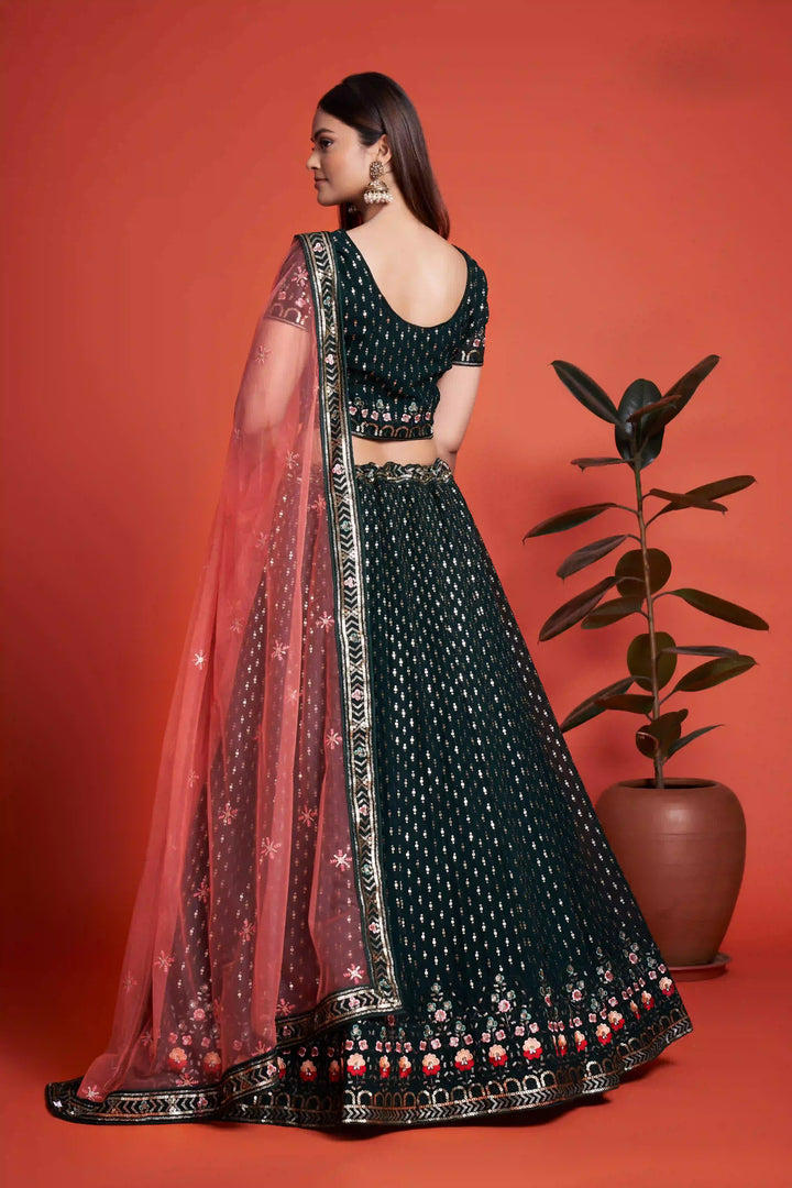 Designer Georgette Lehenga | Sequined & Thread-Embroidery for Weddings