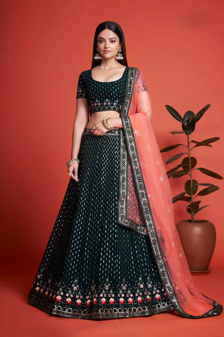 Designer Georgette Lehenga | Sequined & Thread-Embroidery for Weddings