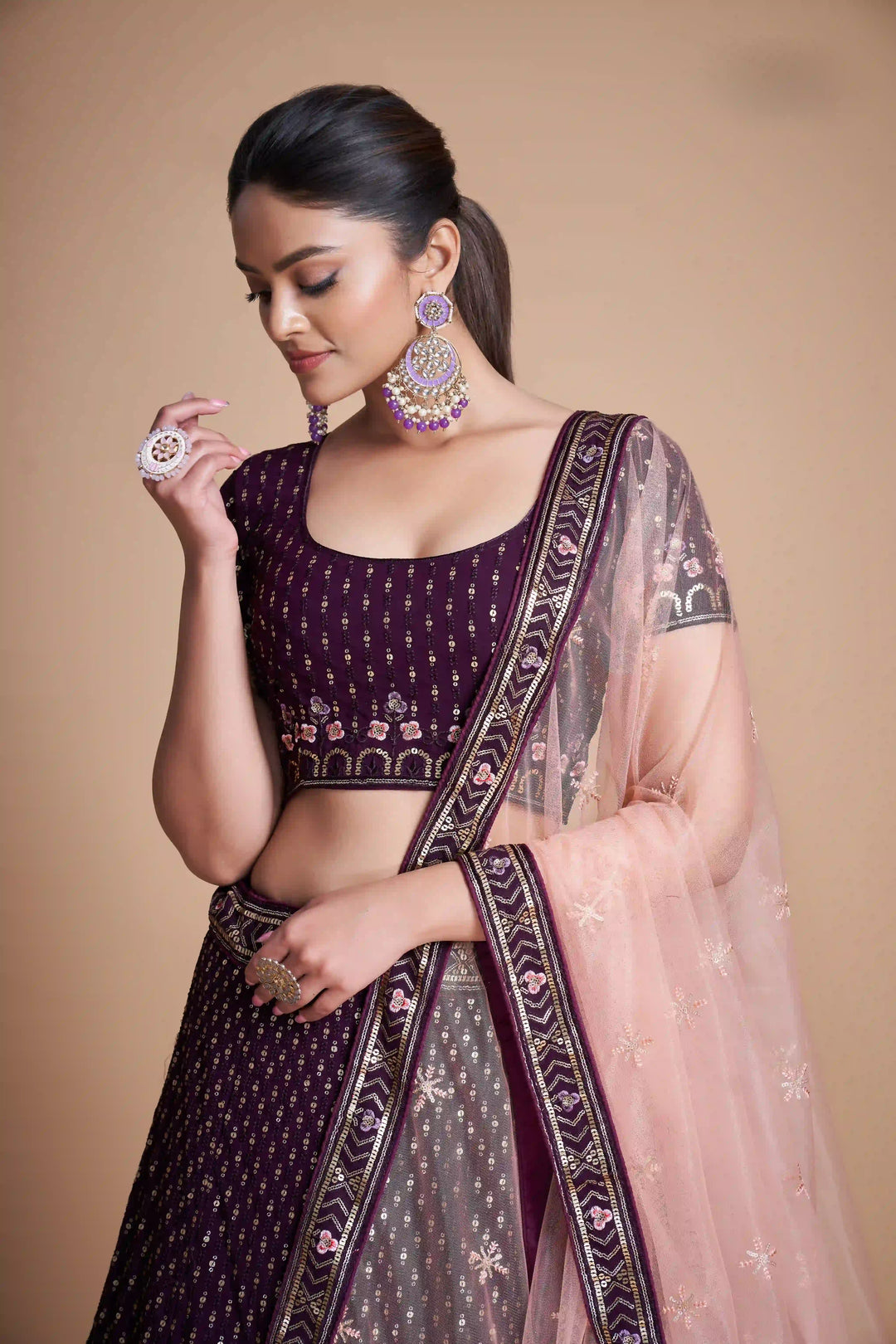 Designer Georgette Lehenga | Sequined & Thread-Embroidery for Weddings