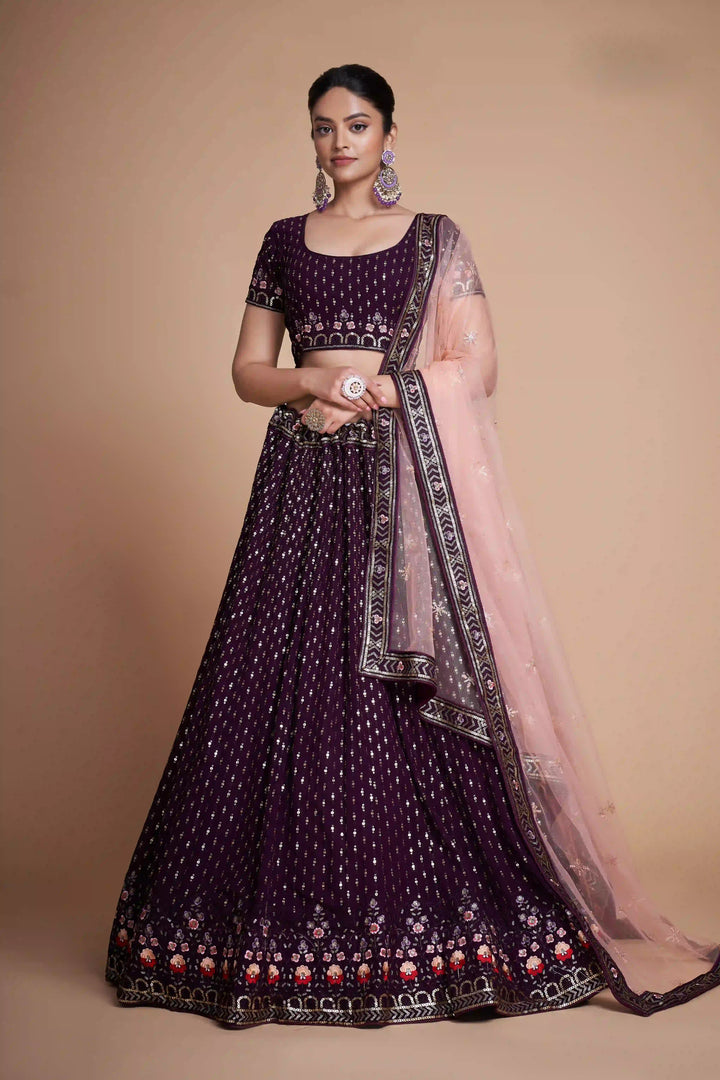 Designer Georgette Lehenga | Sequined & Thread-Embroidery for Weddings