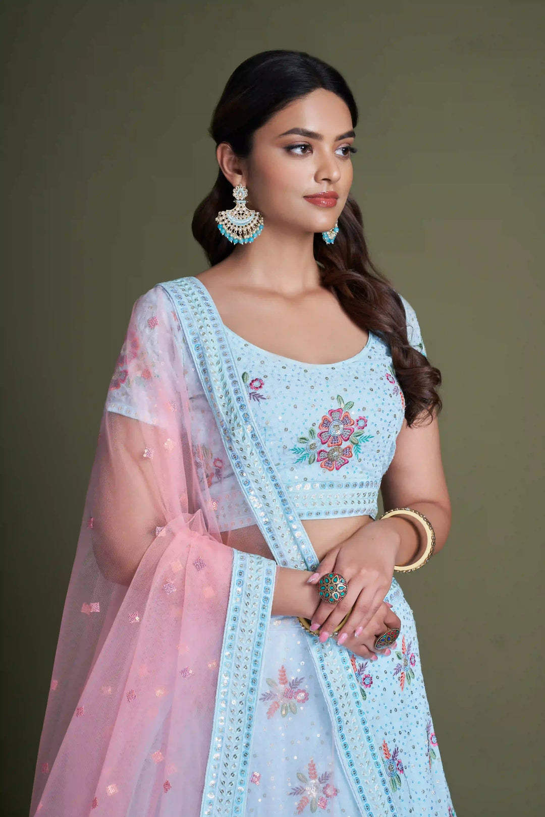 Designer Georgette Lehenga | Sequins & Thread Embroidery for Weddings