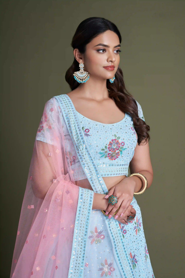 Designer Georgette Lehenga | Sequins & Thread Embroidery for Weddings