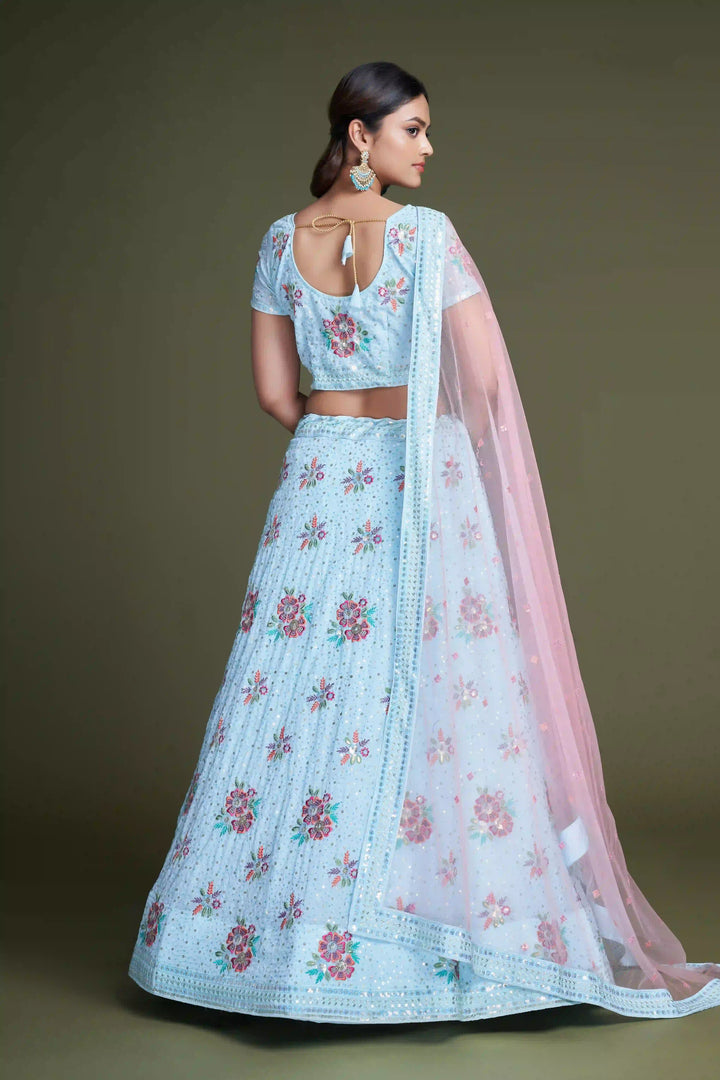 Designer Georgette Lehenga | Sequins & Thread Embroidery for Weddings