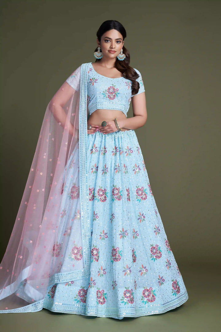 Designer Georgette Lehenga | Sequins & Thread Embroidery for Weddings