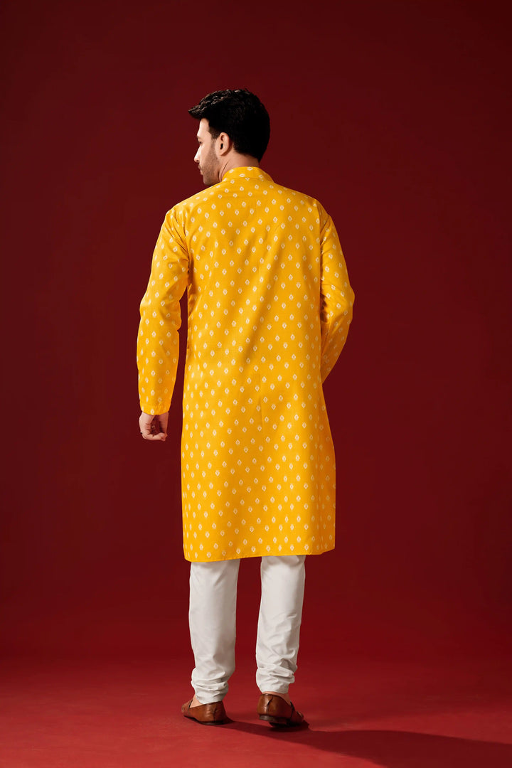 Haldi Yellow Kurta Pajama Set | Cotton Designer Printed Men's Set