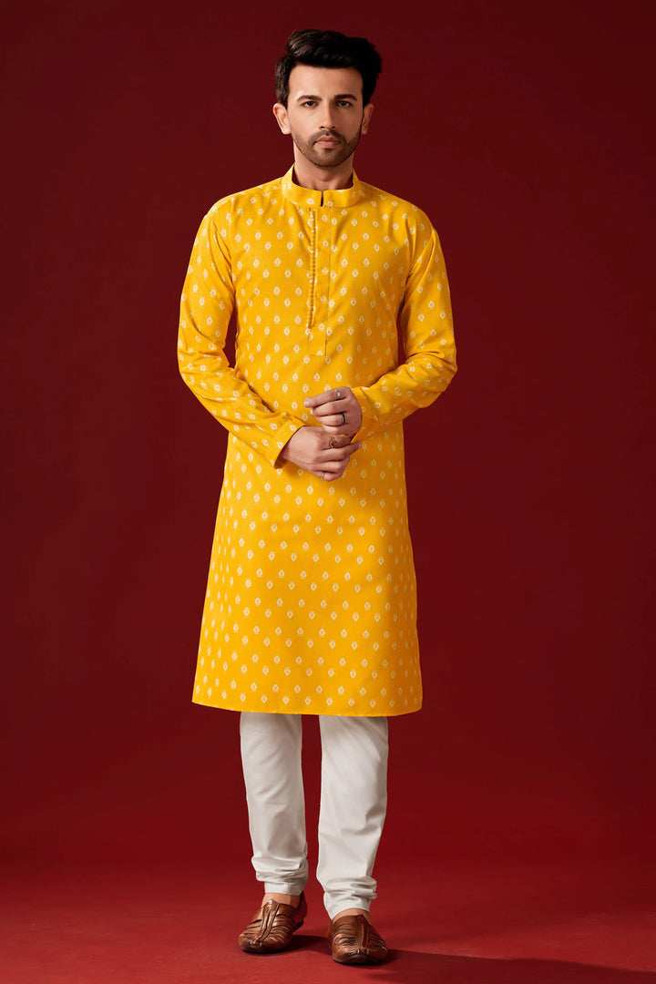 Yellow Cotton Kurta Pajama Set | Designer Kurta for Haldi Function