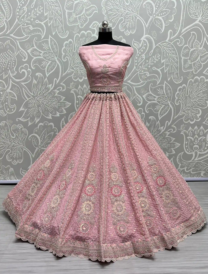 Elegant Organza & Net Lehenga | Intricate Thread & Diamond Embroidery