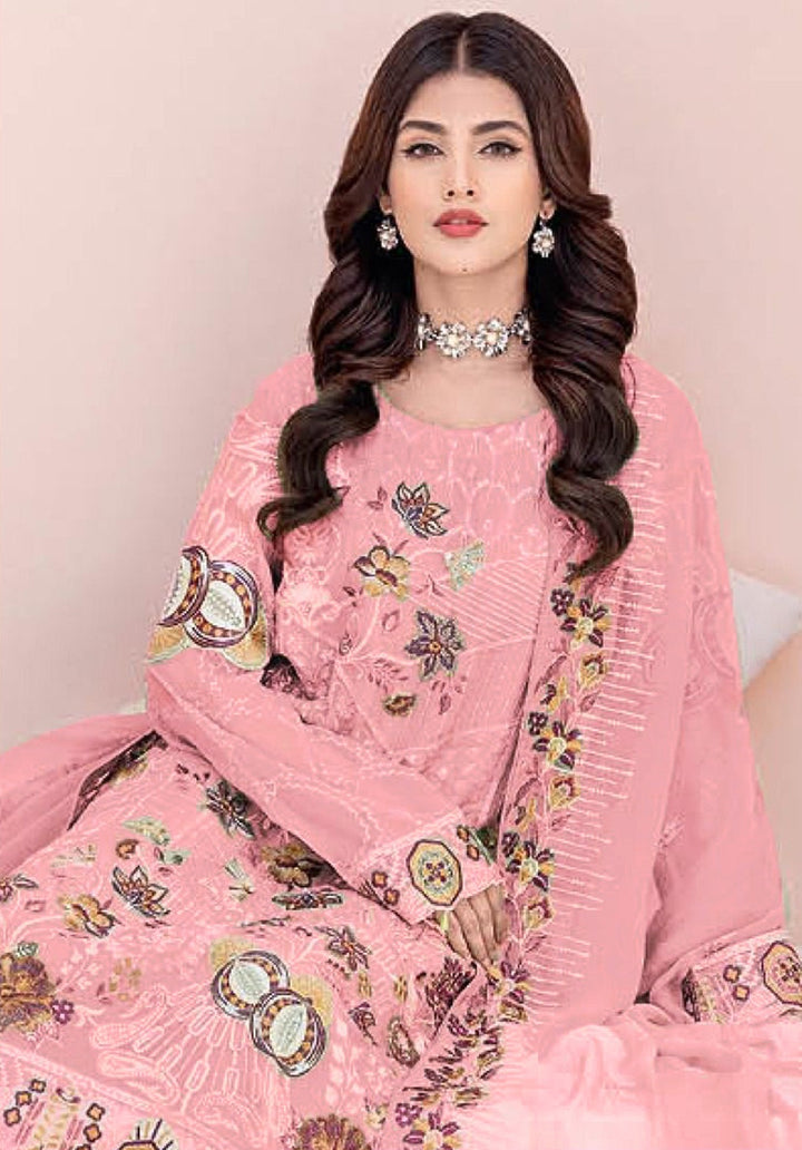 Designer Salwar Kameez | Floral Embroidery Work & Faux-Georgette Santoon Fabric