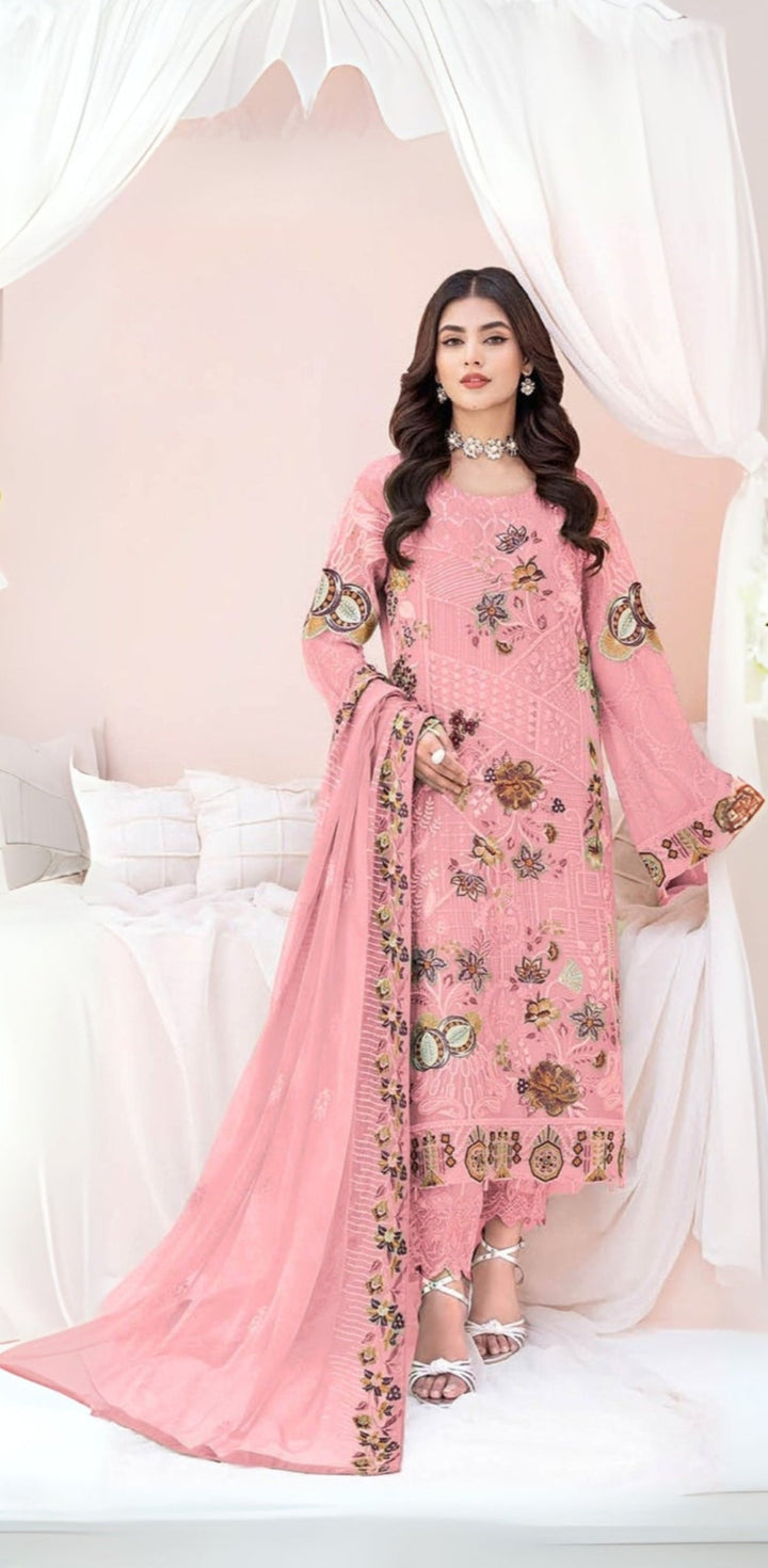 Designer Salwar Kameez | Floral Embroidery Work & Faux-Georgette Santoon Fabric