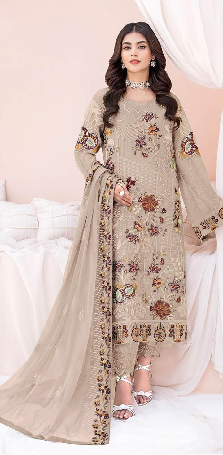 Designer Salwar Kameez | Floral Embroidery Work & Faux-Georgette Santoon Fabric
