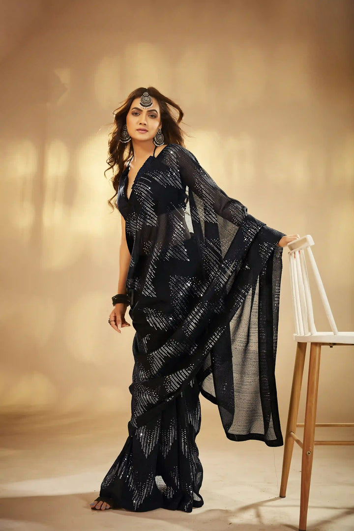 Georgette Saree with Heavy Sequin Embroidery | Perfect for Reception & Party