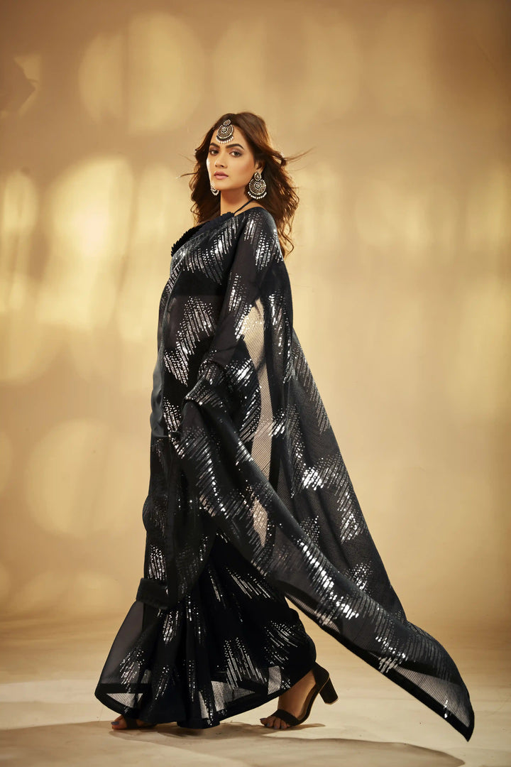 Georgette Saree with Heavy Sequin Embroidery | Perfect for Reception & Party