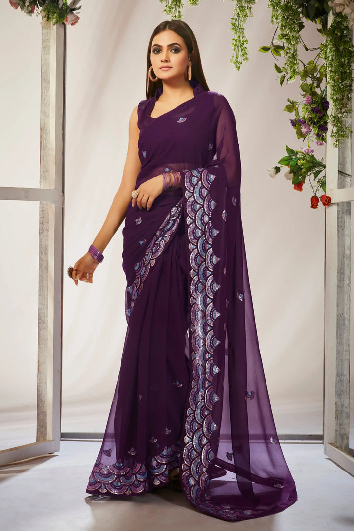 Georgette Saree with Heavy Sequins & Embroidery | Perfect for Wedding & Party