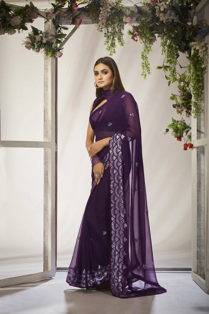 Georgette Saree with Heavy Sequins & Embroidery | Perfect for Wedding & Party